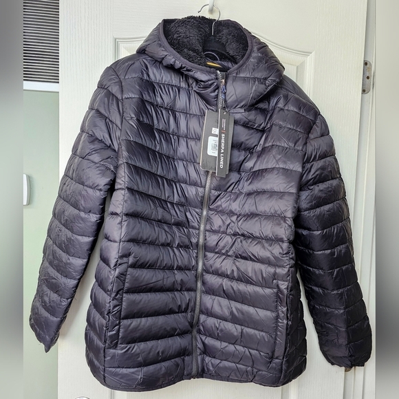 Hawke & Co Men's High Pile Sherpa Fleece Lined Spring Puffer Jacket - Picture 6 of 16